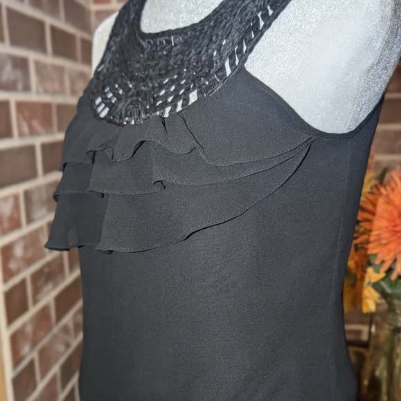 100% Silk Black Sleeveless Peplum Ruffled Blouse-White House Black Market XS - Picture 5 of 14